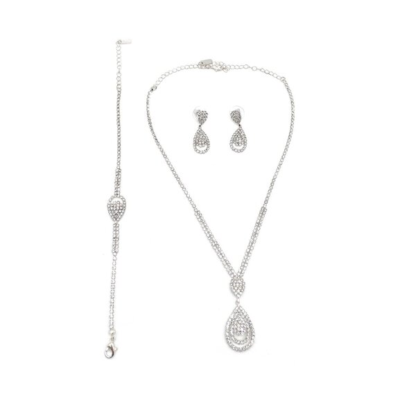 Bridal Teardrop Crystal Jewelry Set | Necklace, Earrings & Bracelet - Picture 2 of 2